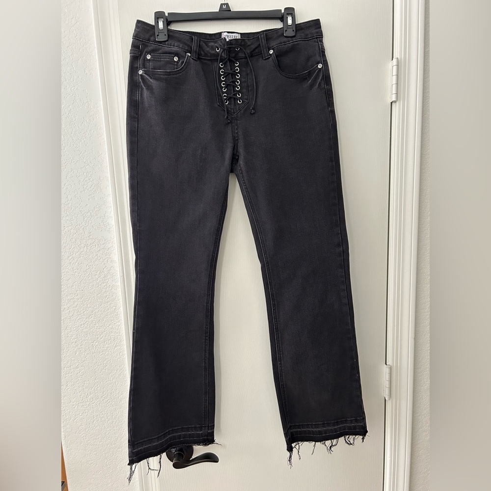 Black Ankle Lace-Up Cropped Jeans NWOT - Picture 10 of 13
